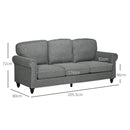 HOMCOM 3 Seater Sofas Fabric Couch with Nailhead Trim and Cushions Grey