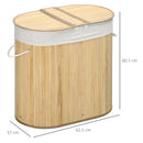 HOMCOM 100L Bamboo Laundry Basket w/ 2 Compartments Washing Baskets Natural