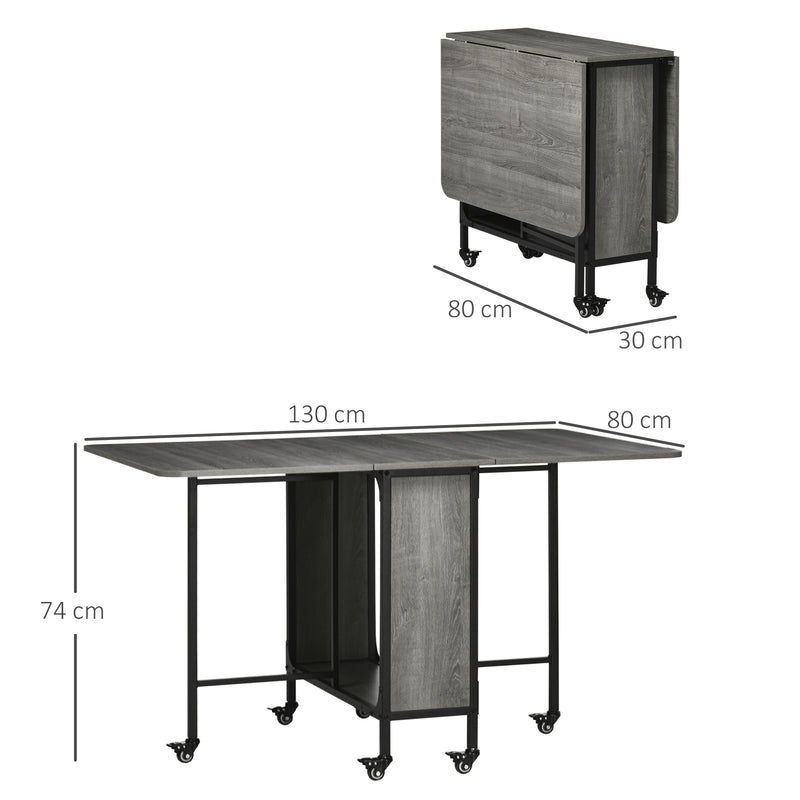 HOMCOM Mobile Drop Leaf Table Folding Kitchen Table Extendable Dining Table