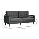 HOMCOM 3-Seater Sofa Velvet Feel Fabric Sofa Couch w/ Cylindrical Pillows, Grey