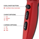 Red Hot 2200W Professional Hair Dryer With Diffuser - Red
