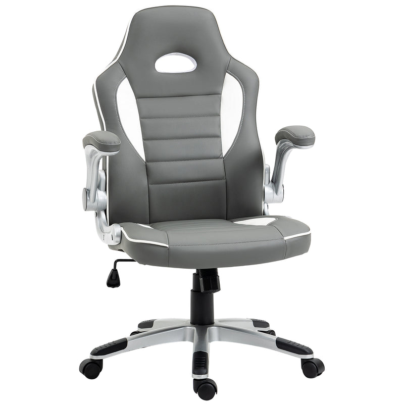 HOMCOM Gaming Chair PU Leather Office Chair Swivel Chair w/ Tilt Function Grey