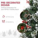 HOMCOM Christmas Tree Snow Dipped Slim 6' with Pine Cones & Berries