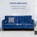 HOMCOM 3-Seater Sofa Velvet Feel Fabric Sofa Couch w/ Cylindrical Pillows, Blue