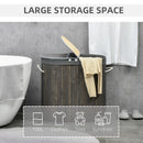 HOMCOM 100L Bamboo Laundry Basket w/ 2 Compartments Washing Baskets Grey