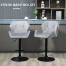 HOMCOM Set Of 2 Luxurious Velvet-Touch Bar Stools Metal Frame Footrest Grey