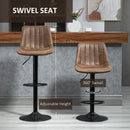 HOMCOM Set Of 2 Microfibre Retro Tub Bar Stools Metal Frame Footrest Seat Brown