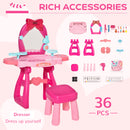HOMCOM 36 Pcs Kids Vanity Dressing Table w/ Stool Lights Music Bright Red+Pink