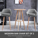 HOMCOM 2 PCs Upholstered Bucket Seat Bar Stools w/ Solid Wood Legs Grey