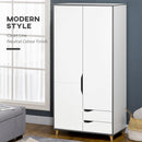 HOMCOM 2 Door Wardrobe with Drawers, Hanging Rail, Shelves for Bedroom, White