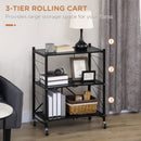 HOMCOM 3-Tier Utility Cart, Rolling Storage Trolley for Kitchen, Living Room