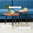 HOMCOM 2 Pieces Round Nesting Coffee Tables with Steel Frame Walnut brown