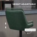 HOMCOM Bar Stools Set of 2, Adjustable Bar Chairs 360° Swivel for Kitchen Green