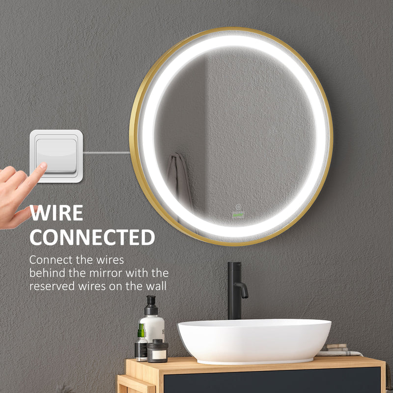 kleankin Wall Mounted LED Bathroom Mirror with 3 Light Colours Time Display Gold