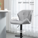 HOMCOM Set Of 2 Luxurious Velvet-Touch Bar Stools Metal Frame Footrest Grey