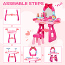 HOMCOM 36 Pcs Kids Vanity Dressing Table w/ Stool Lights Music Bright Red+Pink