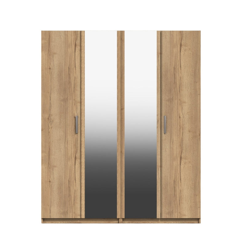 Buckingham Ready Assembled Wardrobe with 4 Doors & 2 Mirrors - Natural Rustic Oak