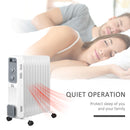 HOMCOM Oil Filled Radiator 11 Fin Portable Heater W/ Wheels And 3 Heat Settings, White