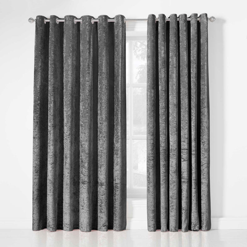 Amelia Eyelet Curtains - Crushed Velvet - Charcoal Grey