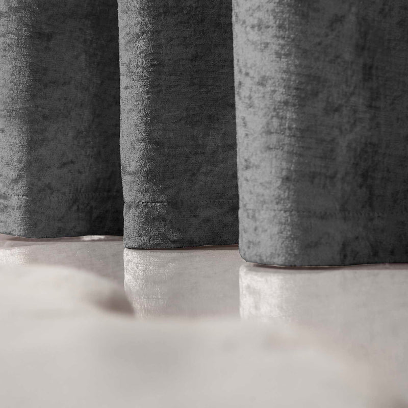 Amelia Eyelet Curtains - Crushed Velvet - Charcoal Grey