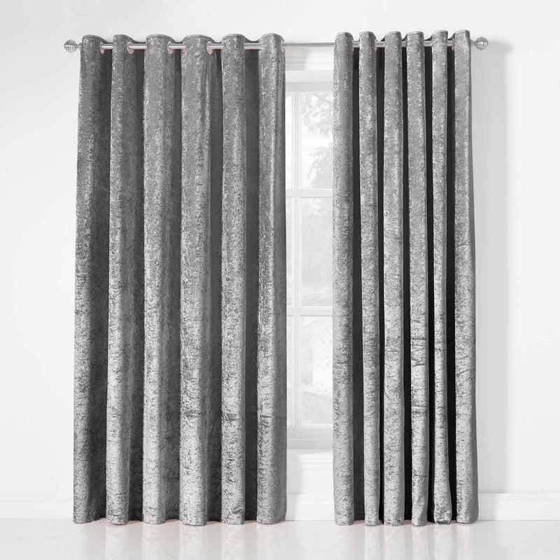 Amelia Eyelet Curtains - Crushed Velvet - Silver