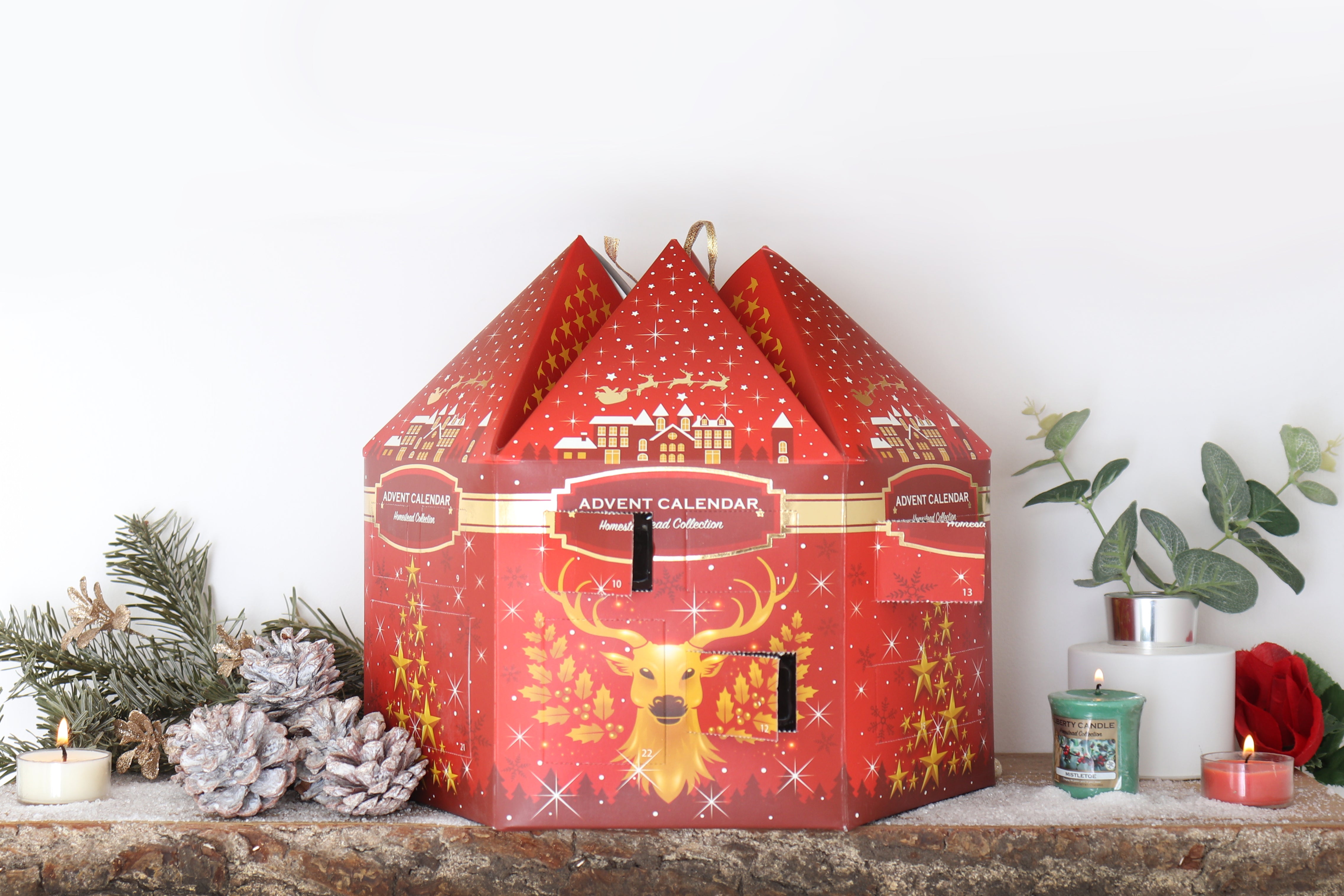 Advent Red Christmas Candle Advent Calendar 17 Tealights and 6 Votive