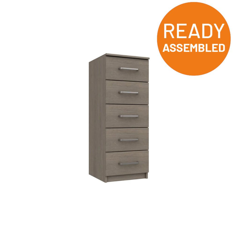 Windsor Ready Assembled Chest of Drawers with 5 Drawer Tallboy - Beige Grey Oak