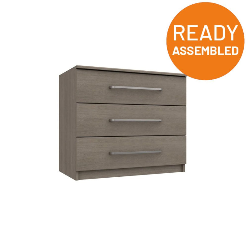 Windsor Ready Assembled Chest of Drawers with 3 Drawers - Beige Grey Oak