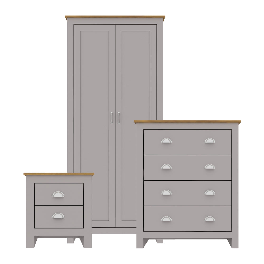 Lancaster Bedroom Furniture Set 3 Piece Grey Oak