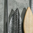 HOMCOM 3D Metal Wall Art Leaves for Home Decor, Hanging Wall Sculpture, Black