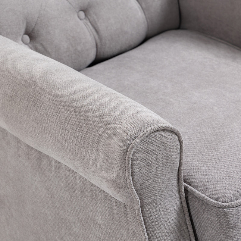 HOMCOM Accent Armchair Home Furniture Retro Tufted Club Wood Fabric Grey