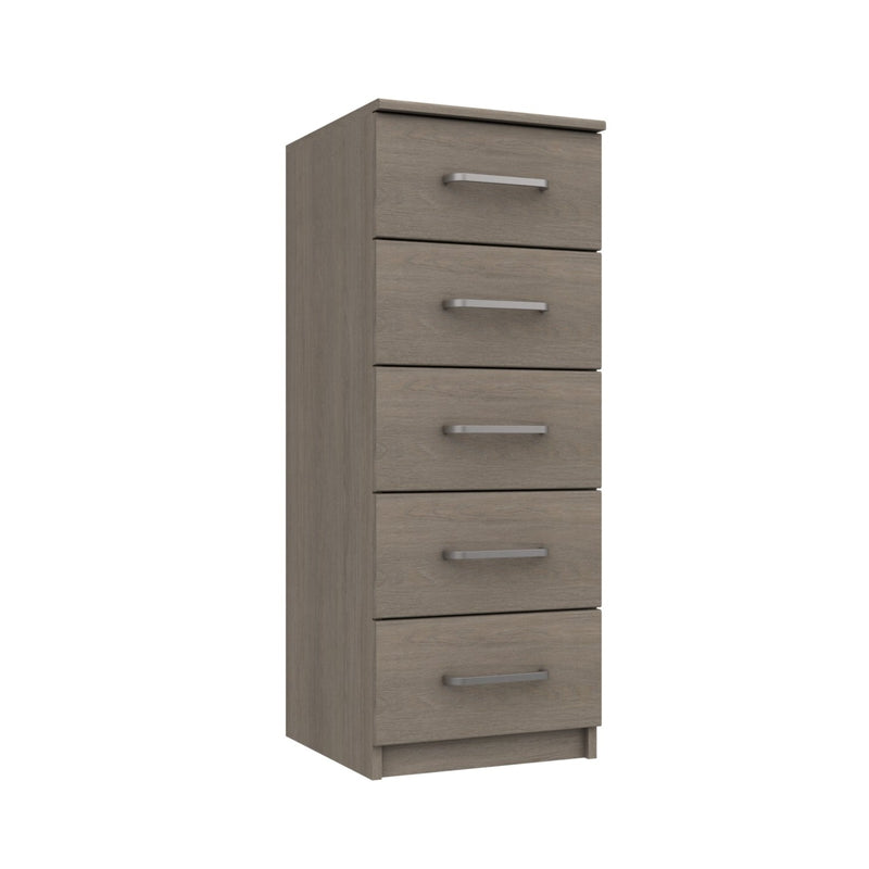 Windsor Ready Assembled Chest of Drawers with 5 Drawer Tallboy - Beige Grey Oak