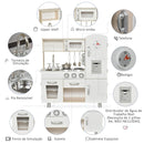 HOMCOM Kids Wooden Pretend Play Toy Kitchen Cooking Set Role Play Phone for Boys Girls White