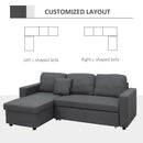HOMCOM 3 Seater L Couches for Living Room with Storage Chaise Lounge Grey