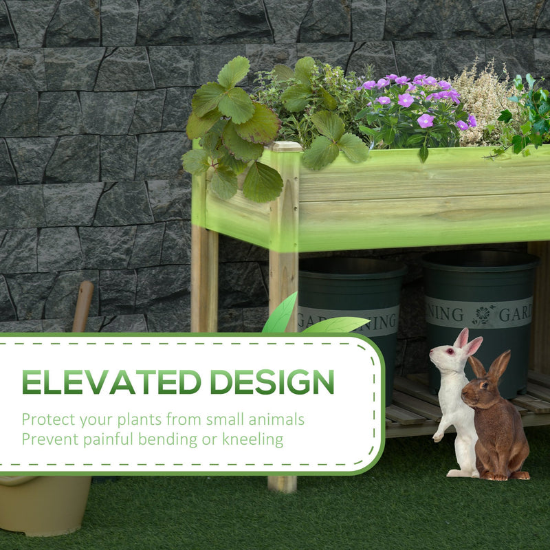 Outsunny Raised Garden Bed with Legs and Storage Shelf Elevated Wooden Planter Box
