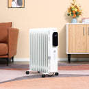 HOMCOM 2720W Oil Filled Radiator, 11 Fin Portable Electric Heater with LED Display, 24H Timer, 3 Heat Settings, Adjustable Thermostat, Safety Cut off, Remote Control, White