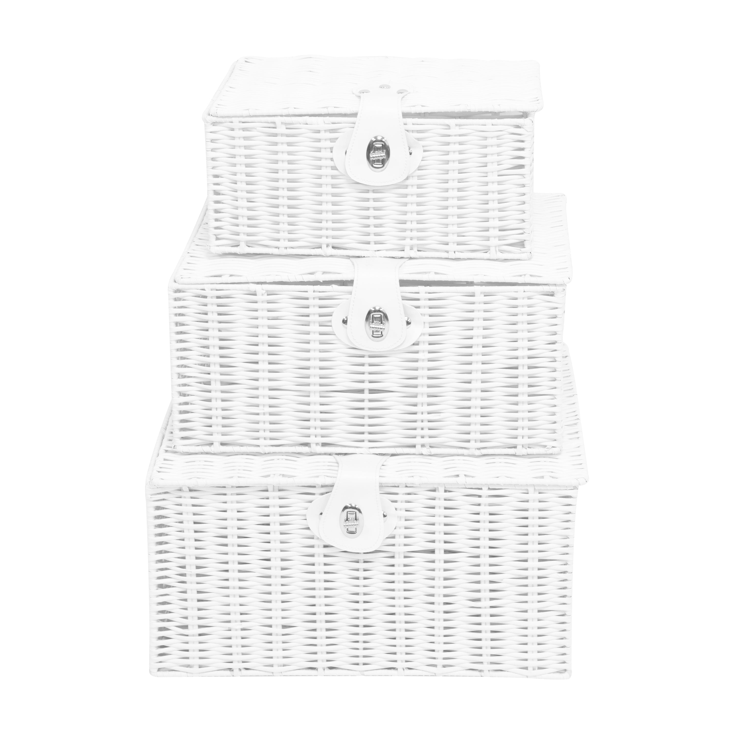 Set of 3 Wicker Storage Box White