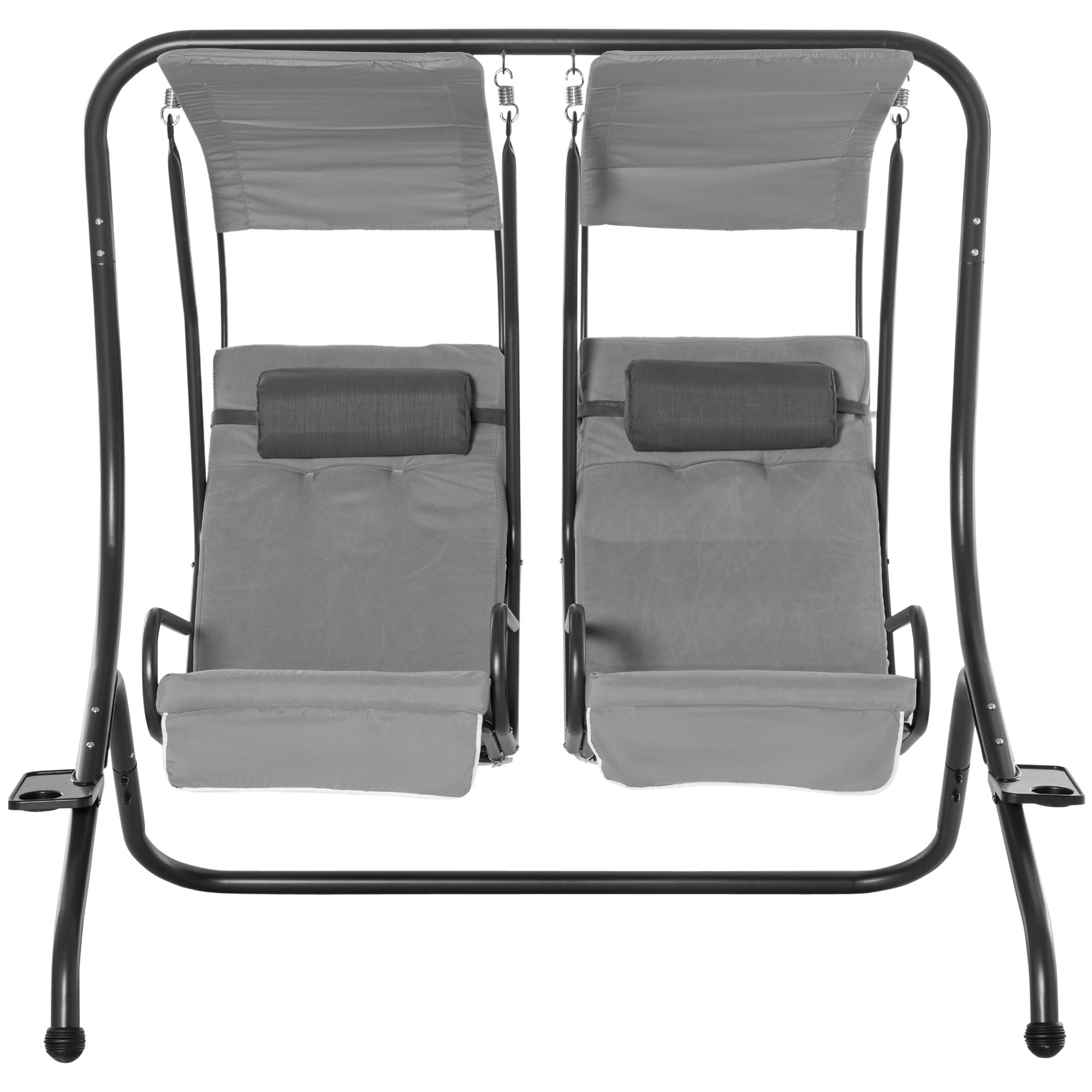 Outsunny Canopy Swing 2 Separate Relax Chairs w/ Handrails and Removab