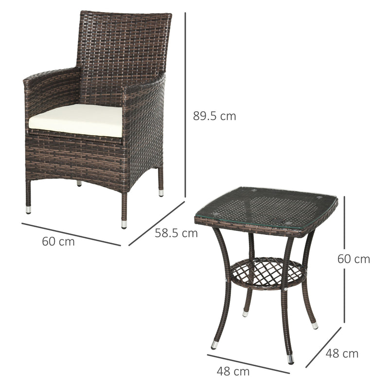 Outsunny Three-Piece Rattan Chair Set, with Cushions - Brown