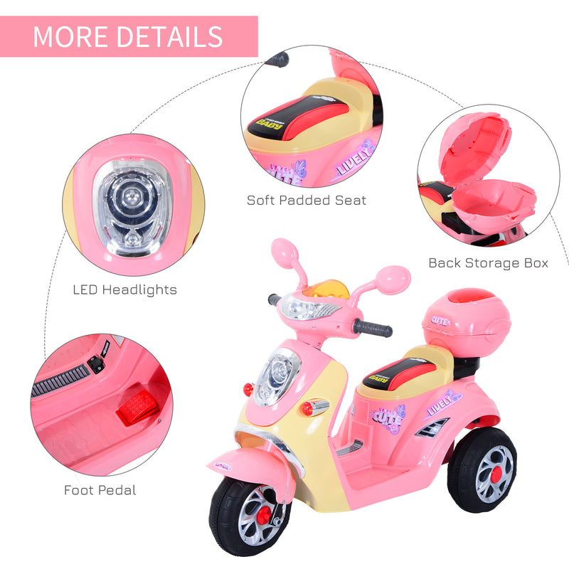 HOMCOM Electric Ride on Toy Tricycle Car - Pink
