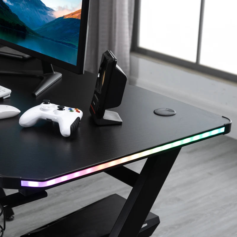 HOMCOM Gaming Desk with LED Lighting Strip 120cm Black