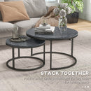 HOMCOM 2 Pcs Stacking Coffee Table Set Steel Frame Marble-Effect Top Foot Pads