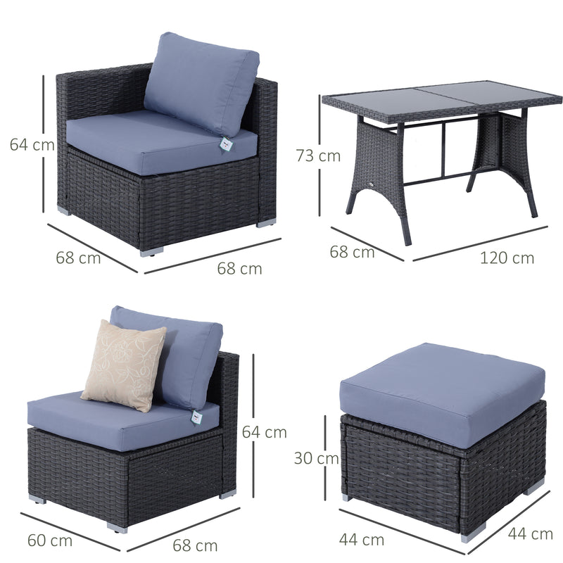 Outsunny 9-Seater Garden Rattan Furniture 10 Pcs Rattan Corner Dining Sofa Set, Grey/Dusty Blue Cushion
