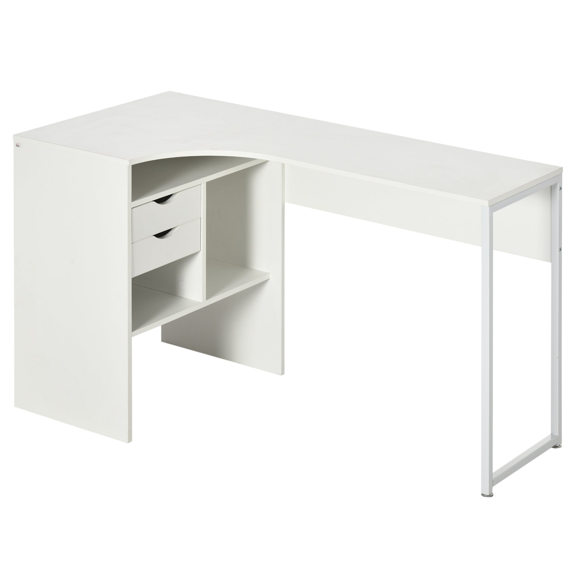HOMCOM L-Shaped Corner Computer Desk Study Table w/ Storage Shelf - Wh