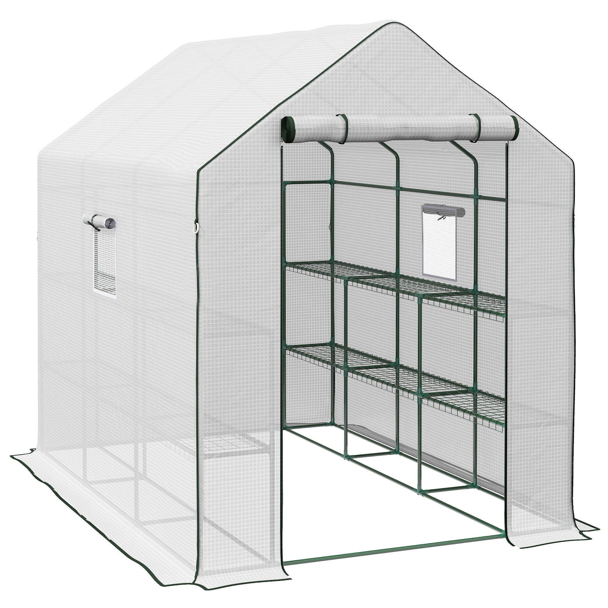Outsunny Walk-in Garden Green House  Large Roll-up Door and 2 Mesh Windows White