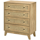 HOMCOM Bedroom Chest of Drawers, 4-Drawer Dresser with Rattan Front, Storage Drawer Unit for Living Room, Natural