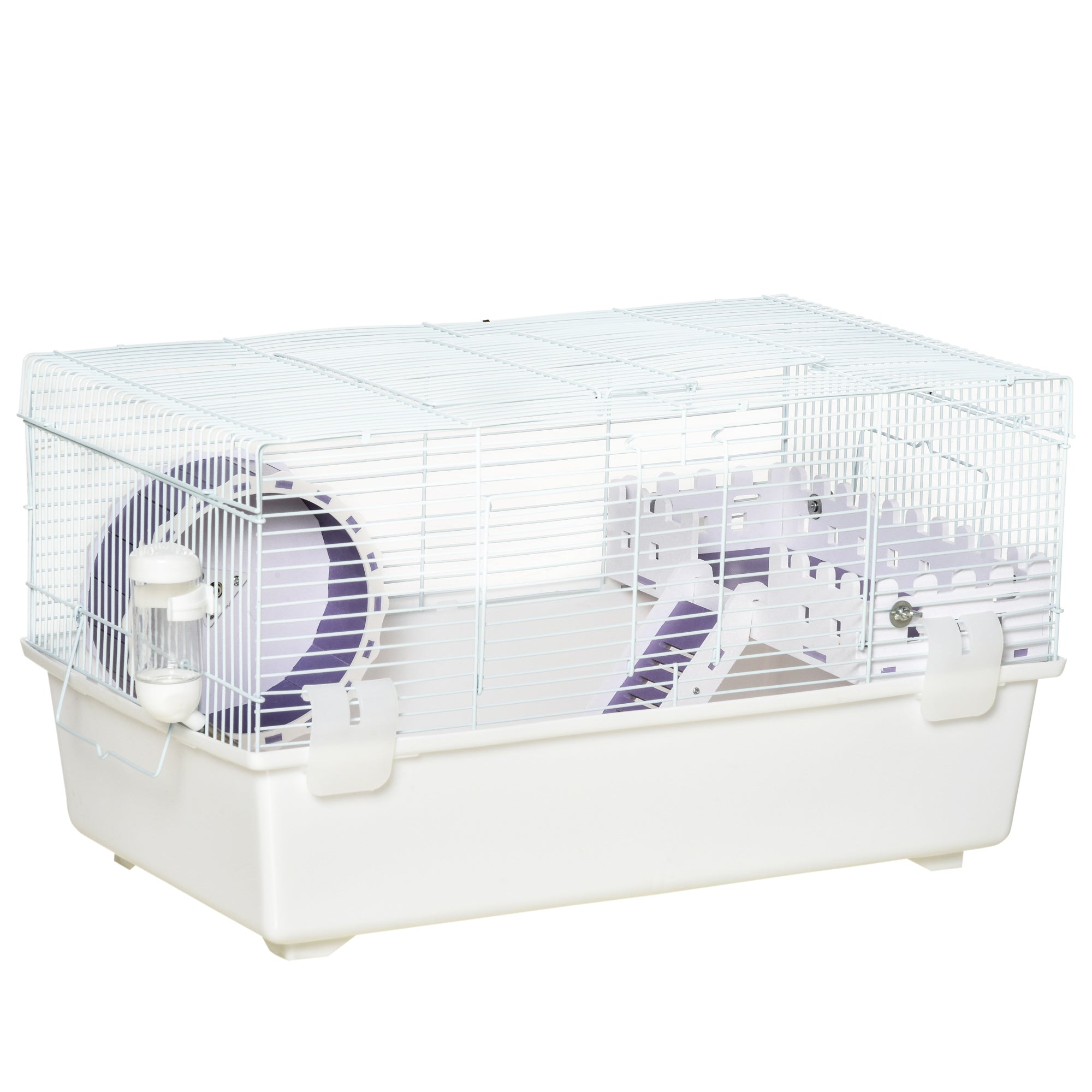 PawHut 2-Tier Hamster Cage With Exercise Wheel, Water Bottle & Ladder - White, 60x35x33cm