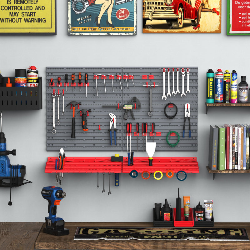 DURHAND 54 Pcs On-Wall Tool Equipment Home DIY Garage Organiser DIY Grey/Red