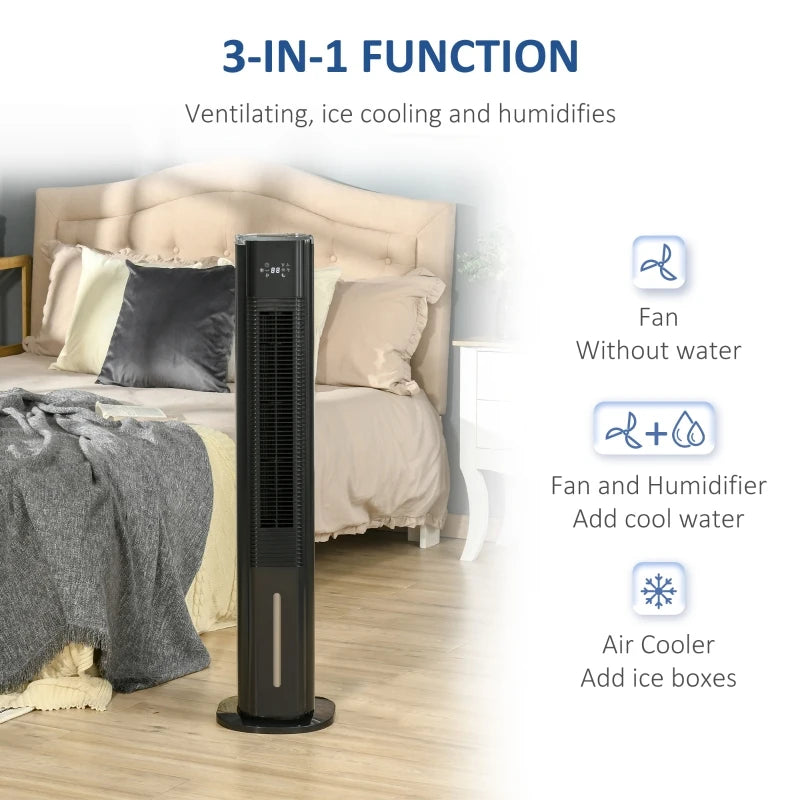HOMCOM 42" Portable Air Cooler, Humidifier Evaporative Ice Cooling Fan Water Conditioner Unit with 3 Modes, 3 Speed, Remote Controller, Timer, Oscillating for Home Quiet Bedroom, Black