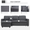HOMCOM 3 Seater L Couches for Living Room with Storage Chaise Lounge Grey